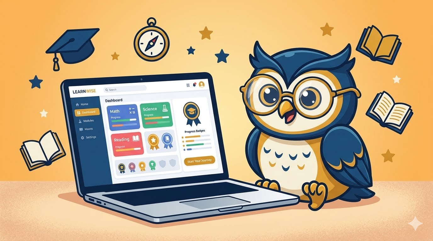 Honest Owl studying at a laptop