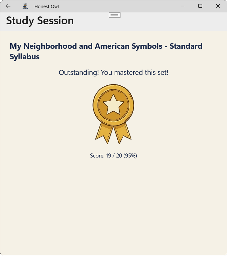 Gold badge for mastering a quiz set